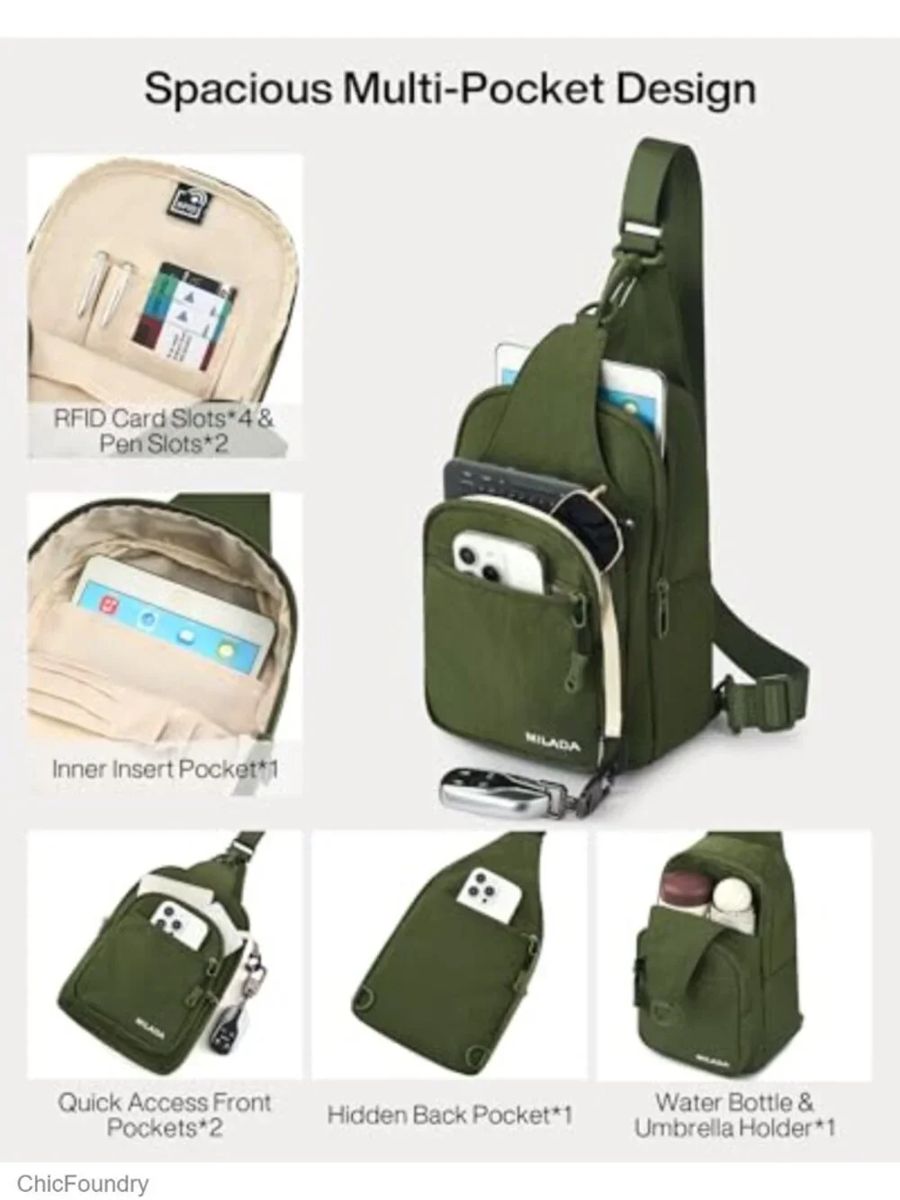 Anti Theft Crossbody Sling Bag RFID Blocking Travel Purse with Multiple Pockets